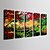 cheap Prints-E-HOME® Stretched Canvas Art The Forest of The Small Wooden Bridge Decorative Painting Set of 5