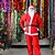tanie Dekoracje bożonarodzeniowe-5 w 1 czerwone stroje mężczyzn Boże Narodzenie Santa Claus ubrania garnitur męski Cosplay Narodzenie kapelusz z brodą pasek spodni