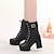 cheap Women&#039;s Boots-Women&#039;s Shoes New Arrival Flange Lace-Up Chunky Heel Bootie / Round Toe Boots Casual Black