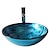 abordables Éviers-vasque ronde en verre trempé chromé bleu avec robinet à tube droit, support de vasque et drain