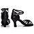 זול נעליים לטיניות-בגדי ריקוד נשים נעליים לטיניות סנדלים עקב מותאם סטן אבזם שחור וזהב / שחור / חום / בבית / עור / נעלי סלסה