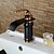 abordables Clásico-grifo del lavabo del baño negro y dorado - grifos de bronce de una sola mancha de una cascada, grifos / latón