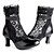 preiswerte Tanzstiefel-Women&#039;s Latin Shoes Boots Stiletto Heel Lace Leather Rhinestone Zipper Black / Indoor