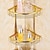 cheap Shower Caddy-Shower Caddy Double-deck Brass Material Triangular Storage Basket for Bathroom with 2 Hooks Polished Bath Corner Shelf Gold 1pc
