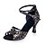 cheap Latin Shoes-Women&#039;s Flocking Latin Shoes Pattern / Print Sandal Flared Heel Customizable Black / Brown / Black / Gold / Performance / Leather