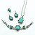 cheap Jewelry Sets-Vintage Look Antique Silver Oval Turquoise Necklace Earring Ring Bracelet Jewelry Set(1Set)