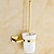 cheap Bath Fixtures-Toilet Brush Holder Set Neoclassical Brass Material Bathroom Accessory Wall Mounted Polished Golden 1pc
