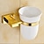 cheap Bath Fixtures-Toilet Brush Holder Set Neoclassical Brass Material Bathroom Accessory Wall Mounted Polished Golden 1pc