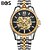 お買い得  機械式腕時計-AngelaBOS 男性 リストウォッチ 透かし加工 自動巻き ステンレス バンド 白 ゴールド