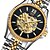 お買い得  機械式腕時計-AngelaBOS 男性 リストウォッチ 透かし加工 自動巻き ステンレス バンド 白 ゴールド
