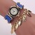 cheap Bracelet Watches-Women&#039;s Bracelet Watch Fashion Watch Quartz Imitation Diamond PU Band Flower Sparkle Leaves Vintage Black White Blue Red Brown