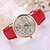 preiswerte Modeuhren-Damen Modeuhr Quartz Armbanduhren für den Alltag Leder Band Uhr mit Wörtern Schwarz Weiß Blau Rot Braun Rosa