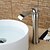 abordables Clásico-Grifo de lavabo de baño de latón, recipiente cepillado de níquel en cascada, grifos de baño contemporáneos de un solo orificio con interruptor de agua caliente y fría y válvula de cerámica