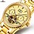 cheap Mechanical Watches-Men&#039;s Skeleton Watch Automatic self-winding Hollow Engraving Stainless Steel Band Gold
