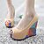 cheap Women&#039;s Sandals-Women&#039;s Shoes Leatherette Wedge Heel Heels / Peep Toe Sandals Office &amp; Career / Dress /  Almond / Beige / Orange