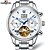 cheap Mechanical Watches-Men&#039;s Skeleton Watch Automatic self-winding Hollow Engraving Stainless Steel Band White