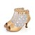 cheap Latin Shoes-Women&#039;s Elastic Fabric Salsa Shoes Rivet / Satin Flower / Zipper Sandal / Boots / Heel Flared Heel Customizable Black / Red / Beige / Performance / Leather / EU41