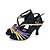 Недорогие Обувь для латиноамериканских танцев-Жен. Обувь для латины / Обувь для сальсы Сатин С пряжкой Сандалии / На каблуках / Кроссовки Пряжки / С отверстиями Каблук &quot;Клеш&quot; Персонализируемая Танцевальная обувь Черный / Золотистый / Выступление