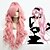 billige Kostymeparykk-cosplay kostyme parykk syntetisk parykk cosplay parykk bølget bølget lagdelt hårklipp med pannelugg med hestehale parykk rosa langt rosa syntetisk hår kvinners midtre del rosa hårglede