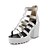 זול סנדלי נשים-נעלי נשים-סנדלים-דמוי עור-נעלים עם פתח קדמי-שחור / לבן / כסוף-שמלה-עקב עבה