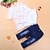 זול סטים-ג&#039;ינס / סט של בגדים כותנה שרוולים קצרים טלאים לבוש מהודר בנות פעוטות