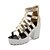 זול סנדלי נשים-נעלי נשים-סנדלים-דמוי עור-נעלים עם פתח קדמי-שחור / לבן / כסוף-שמלה-עקב עבה