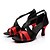 abordables Chaussures de danses latines-Femme Chaussures Latines Sandale Talon Personnalisé Satin Similicuir Boucle Noir et rouge / Noir / Blanc / Intérieur / Cuir