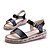 billige Sandaler til kvinner-Dame Flat Heel Sandals Lær Sommer Komfort Flat hæl Spenne Hvit / Svart