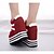 preiswerte Damen-Sneaker-Damen-High Heels-Lässig-Stoff-KeilabsatzSchwarz Rot