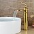 お買い得  浴室・洗面台用水栓金具-バスルームのシンクの蛇口 - 滝状吐水タイプ Ti-PVD センターセット シングルハンドルつの穴Bath Taps / 真鍮