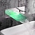 abordables Soporte para pared-Grifo de lavabo de baño montado en la pared, grifos de baño cromados contemporáneos con cascada led de dos orificios de un solo mango con agua fría y caliente