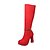 baratos Botas de mulher-Mulheres Sapatos Courino Outono / Inverno Botas da Moda Botas Salto Robusto 35.56-40.64 cm / Botas Cano Alto Ziper Preto / Vermelho / Azul