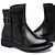 baratos Botas de mulher-Botas-Coturno-Salto Baixo-Preto-Couro-Casual