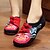 お買い得  レディースフラットシューズ-女性用 靴 キャンバス 春 夏 秋 刺繍の靴 メリージェーン コンフォートシューズ フラット ウォーキング フラットヒール ベックル フラワー のために カジュアル ブラック レッド