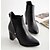billige Kvindestøvler-Støvler-Kunstlæder-Ridestøvler-Dame-Sort-Udendørs-Tyk hæl