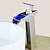 cheap Classical-Brass Bathroom Sink Faucet,Water Flow LED Power Source Waterfall Nickel Brushed Single Handle One Hole Bath Taps with Hot and Cold Switch,Ceramic Valve and Zinc Alloy Handle