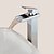お買い得  浴室・洗面台用水栓金具-バスルームのシンクの蛇口 - 滝状吐水タイプ クロム センターセット 一つ / シングルハンドルつの穴Bath Taps / 真鍮