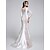 Χαμηλού Κόστους Νυφικά Φορέματα-Τρομπέτα / Γοργόνα Φορεματα για γαμο Scoop Neck Ουρά Δαντέλα Σατέν Μακρυμάνικο Νυφικά Με Χρώμα με Δαντέλα 2020