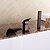billige Badekarsarmaturer-Badekarshaner - Antik Olie-gnedet Bronze Romersk Kar Keramik Ventil Bath Shower Mixer Taps / Messing / Enkelt håndtag tre huller