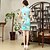 cheap Ethnic &amp; Cultural Costumes-Chinese Style Summer Dress Pencil Dress A-Line Dress Women&#039;s Japanese Cosplay Costumes Blue Floral Short Sleeve Medium Length