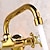 cheap Bathroom Sink Faucets-Retro Style Utility Sink Laundry Gold Faucet, Wall Mount Long Spout Two Handles Three Holes Wash Basin Tap with Hot and Cold Water Hoses, Laundry Tub Pot Filler Commercial Faucet