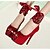 Недорогие Женская обувь на каблуках-Для женщин Обувь Полиуретан Лето Удобная обувь Сандалии На танкетке Открытый мыс Бант Назначение Для праздника Черный Красный