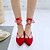 abordables Ballerines femme-Femme Ballerines Rubans Talon Plat Bout pointu Lacet Laine synthétique Confort / Bride de Cheville Marche Printemps / Eté Rouge / Bleu / Noir