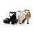 baratos Sapatos de Dança Latina-Mulheres Sapatos de Dança Latina Courino Sandália Presilha Salto Robusto Personalizável Sapatos de Dança Preto / Prata / Dourado / Couro