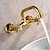 voordelige Muursteun-badkamer wastafel mengkraan wandmontage gouden, dubbele handgreep twee gaten wastafelkranen, messing vatkraan