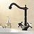 abordables Classiques-Robinet de lavabo de salle de bain en cuivre, ensemble de robinets rotatifs montés sur le pont noir, mélangeurs huilées robinets de bain à un trou avec interrupteur chaud et froid