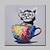 tanie Obrazy ze zwierzętami-mintura® handmålade stygg kattdjur oljemålning på duk modern abstrakt väggkonst bilder för vardagsrum heminredning redo att hänga med sträckt ram