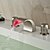 お買い得  浴室・洗面台用水栓金具-バスルームのシンクの蛇口 - 滝状吐水タイプ / LED ブラッシュドニッケル 組み合わせ式 二つのハンドル三穴Bath Taps / 真鍮