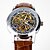 levne Náramkové hodinky-Pánské Náramkové hodinky mechanické hodinky Automatické natahování S dutým gravírováním Svítící PU Kapela Cool Luxusní Hnědá