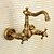 お買い得  浴室・洗面台用水栓金具-バスルームのシンクの蛇口 - 滝状吐水タイプ アンティーク銅 センターセット 二つ / 二つのハンドル二つの穴Bath Taps
